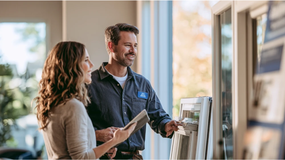 Professional window consultation comparing single hung and double hung replacement windows