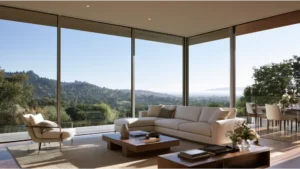 Large picture windows bringing natural light and unobstructed views into a modern home