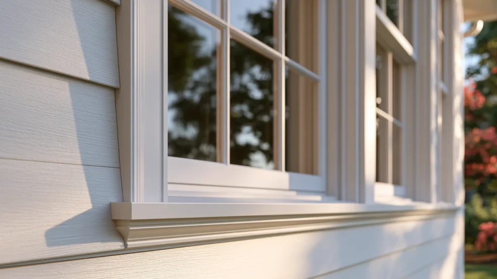 Professional installation of exterior window trim around a residential window
