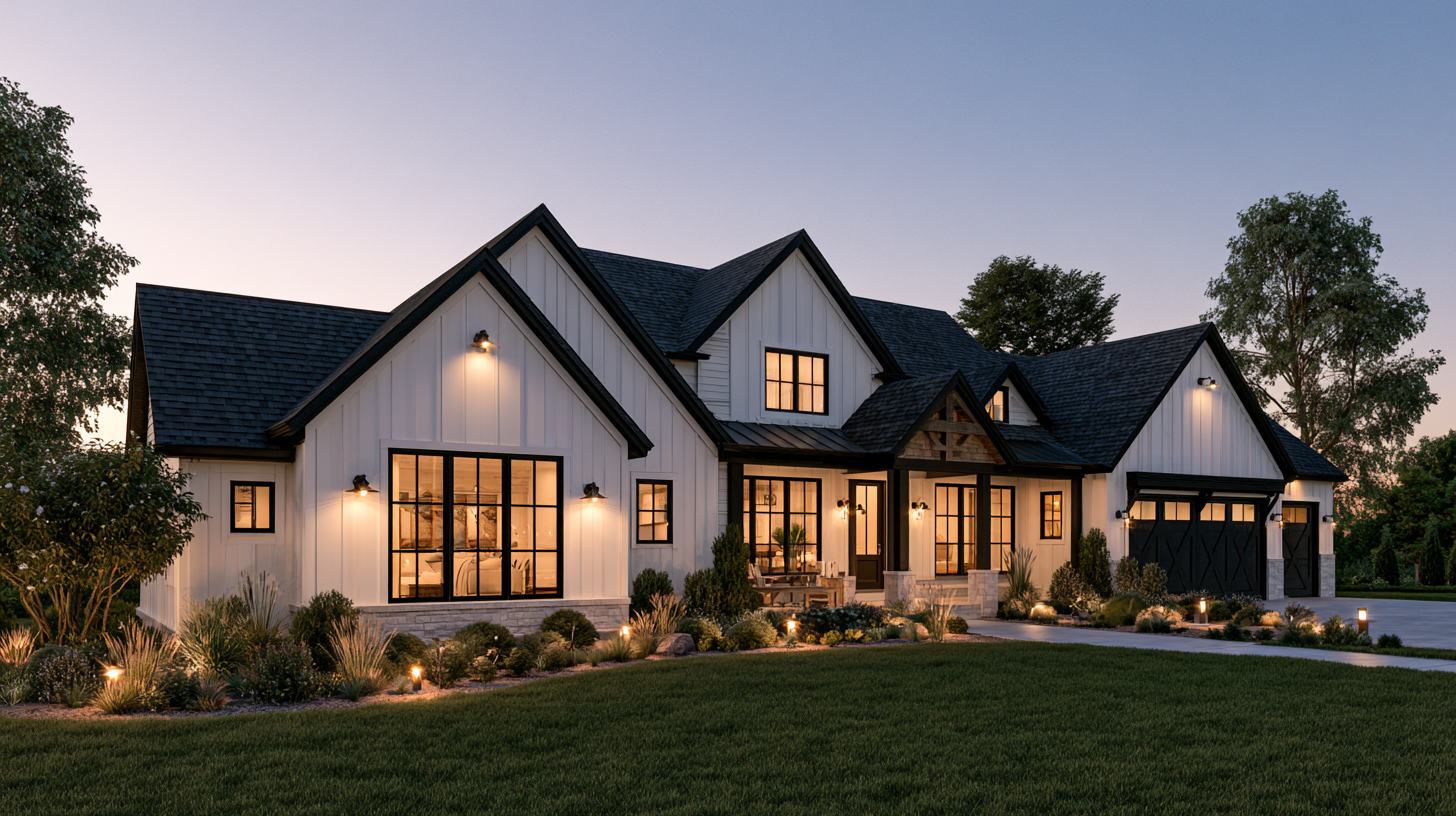 Modern home showing board and batten siding combined with horizontal lap siding for exterior design.