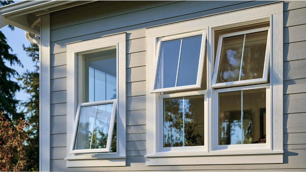 Side-by-side comparison showing double hung and single hung vinyl windows