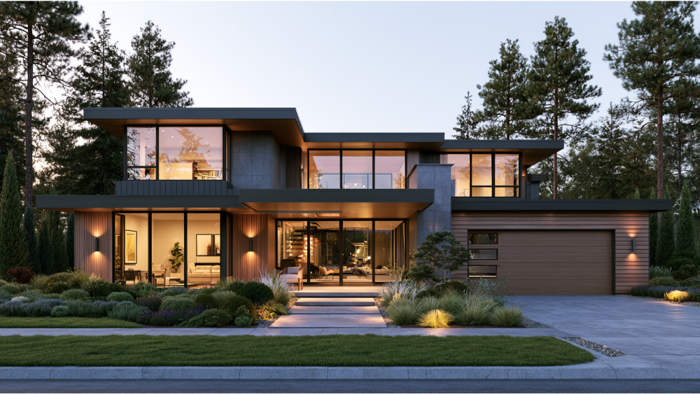 Modern double hung windows with Low-E insulated glass in an energy-efficient home