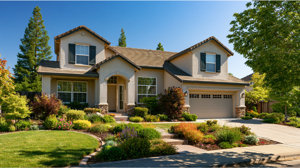 Modern Northern California home with energy-efficient replacement windows designed for hot summers.