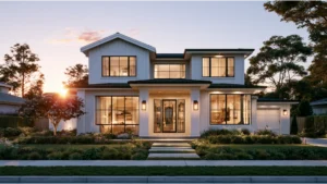 Beautiful home with newly installed white double hung vinyl windows