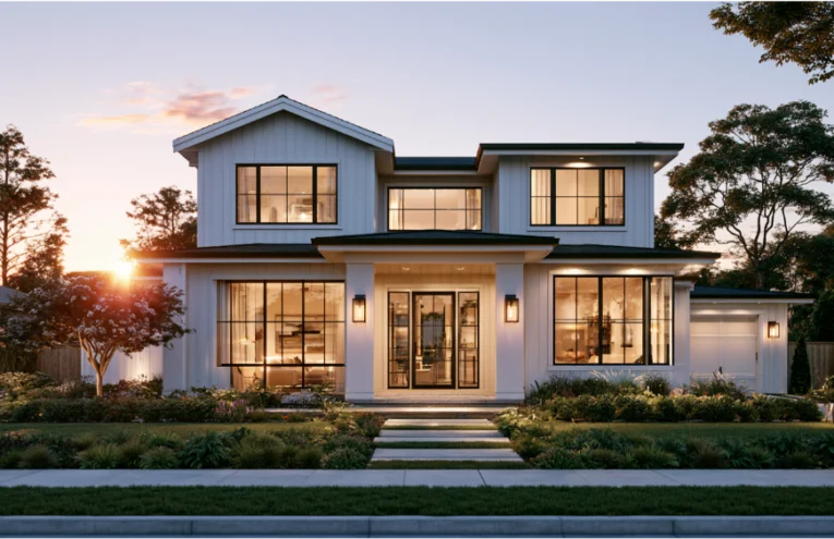 Beautiful home with newly installed white double hung vinyl windows