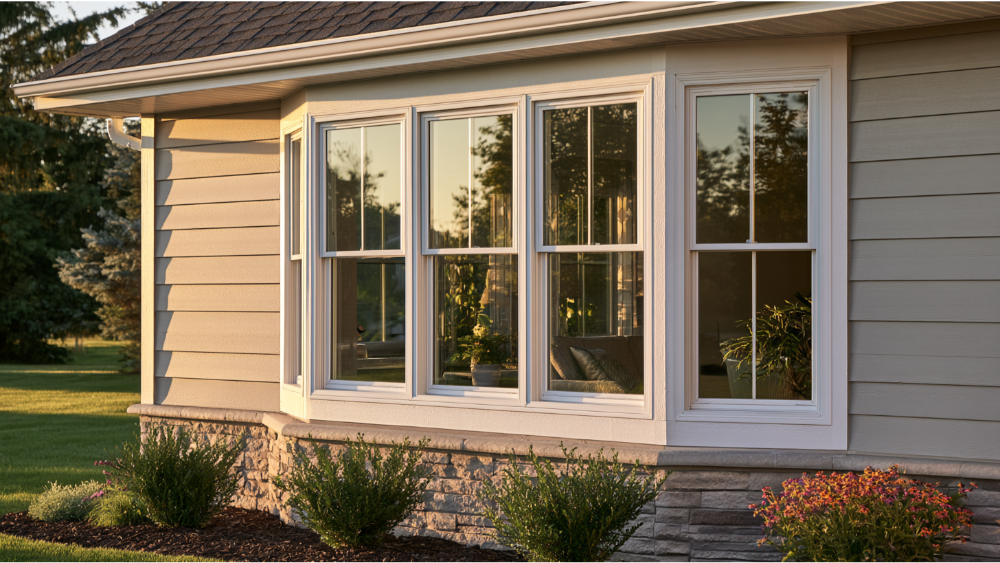 Completed professionally installed bay window showcasing quality craftsmanship and weatherproof construction.